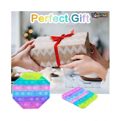 Toyshine Pack of 2- Octagone and Square- Fidget Popping Sounds Toy, BPA Free Silicone, Push Bubbles Toy for Autism Stress Reliever, Sensory Toy - Light Color Pop It Toy