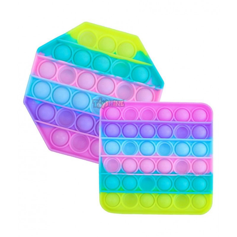Toyshine Pack of 2- Octagone and Square- Fidget Popping Sounds Toy, BPA Free Silicone, Push Bubbles Toy for Autism Stress Reliever, Sensory Toy - Light Color Pop It Toy