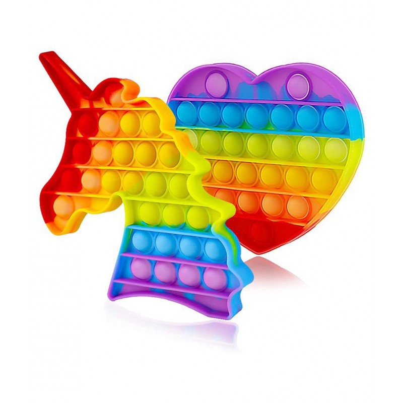 Toyshine Pack of 2- Unicorn and Heart- Fidget Popping Sounds Toy, BPA Free Silicone, Push Bubbles Toy for Autism Stress Reliever, Sensory Toy Pop It Toy