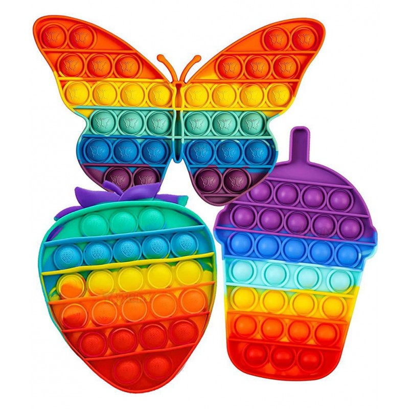 Toyshine Pack of 3 - ICE Cream, Strawberry, Butterfly- Fidget Popping Sounds Toy, BPA Free Silicone, Push Bubbles Toy for Autism Stress Reliever, Sensory Toy Pop It Toy- Pastel