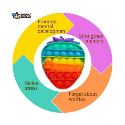 Toyshine Pack of 3 - Rainbow Stawberry and Ice Cream Fidget Popping Sounds Toy, BPA Free Silicone, Push Bubbles Toy for Autism Stress Reliever, Sensory Toy Pop It Toy