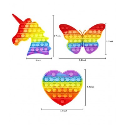 Toyshine Pack of 3- Unicorn and Heart, Butterfly- Fidget Popping Sounds Toy, BPA Free Silicone, Push Bubbles Toy for Autism Stress Reliever, Sensory Toy Pop It Toy