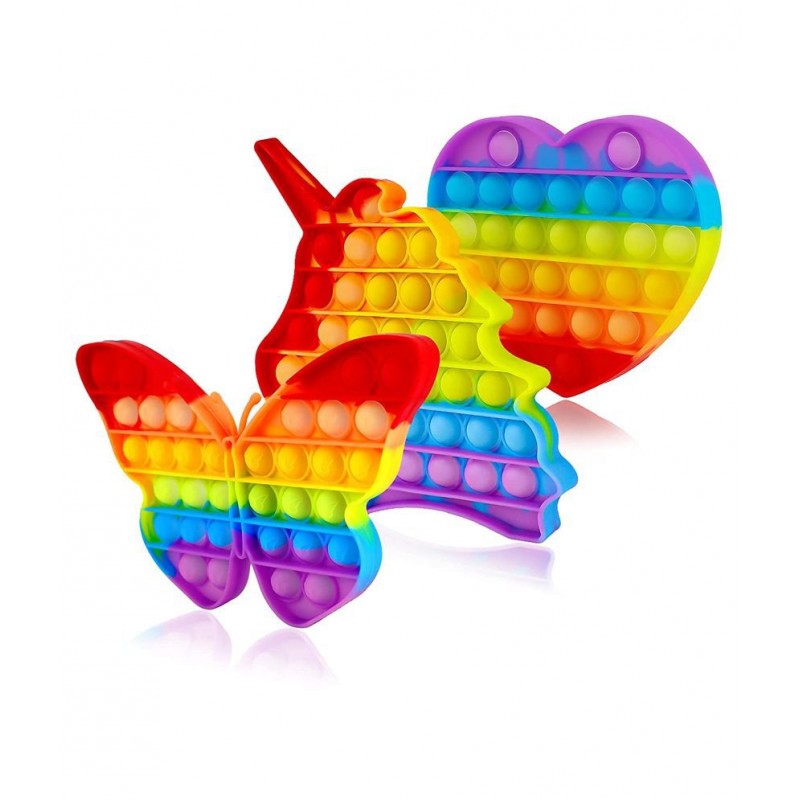 Toyshine Pack of 3- Unicorn and Heart, Butterfly- Fidget Popping Sounds Toy, BPA Free Silicone, Push Bubbles Toy for Autism Stress Reliever, Sensory Toy Pop It Toy