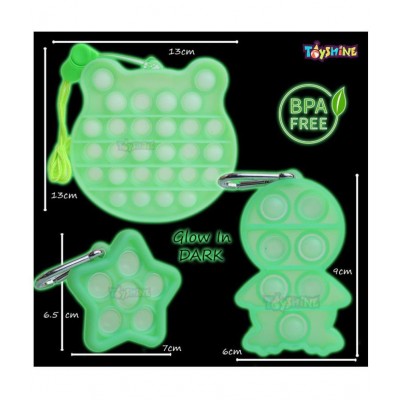 Toyshine Pack of 3 Glow in Dark - Frog, Baby and Star - Fidget Popping Sounds Toy, BPA Free Silicone, Push Bubbles Toy for Autism Stress Reliever, Sensory Toy - Pop It Toy