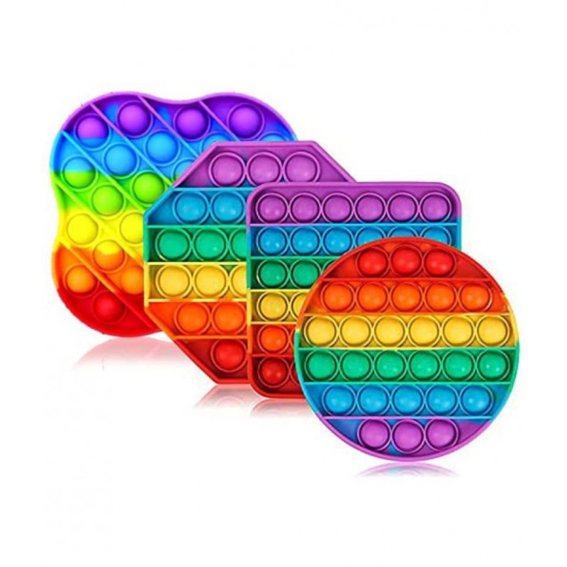 Toyshine Pack of 4- Circle, Square, Octagon and Curv Square - Fidget Popping Sounds Toy, BPA Free Silicone, Push Bubbles Toy for Autism Stress Reliever, Sensory Toy Pop It Toys
