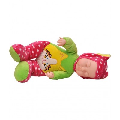 Toyshine Sleeping Baby 9 Inches Soft Baby Toy Doll with Music Effect, Touch Sensors, Green