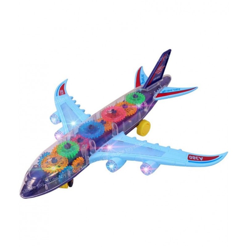 Toyshine Transparent Bump and Go Dreamliner Plane Aeroplane with 3D Lightning, Moving Gears and Music | Birthday Toy Gift for 2-5 Year old Boy, Girl, Baby (1 Pc)