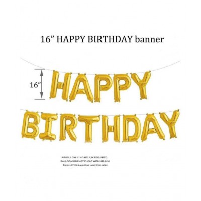Trendy House  Happy Birthday Decoration Letter Foil Balloon Set of Gold + 2Pcs Silver Fringe Curtain (3 X 6 Feet) + Pack of 50 pcs Metallic Balloons (Black, Gold and Silver)