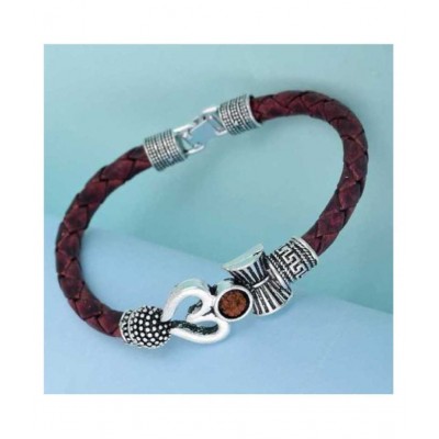 Trishul Damroo Designer Oxidized SILVER Bahubali Leather Kada Bracelet Unisex Cuff Bracelets for Men & Women Boys Bracelet