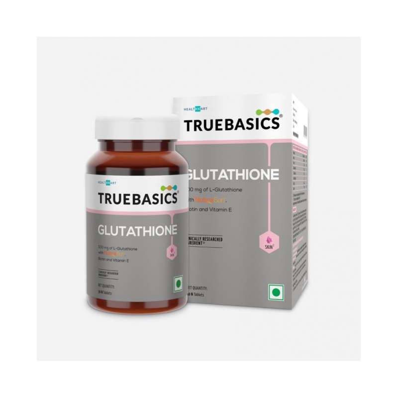 TrueBasics L Glutathione with Nutroxsun, Biotin & Vitamin E, For Healthy Skin, Clinically Researched Ingredients, 30 Tablets