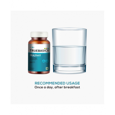 TrueBasics Multivit Daily, with Vitamin C, D, B12, Multiminerals, Antioxidant Blend, Clinically Researched Ingredients, 60 Tablets