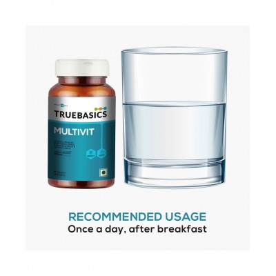 TrueBasics Multivit Daily, with Vitamin C, D, B12, Multiminerals, Antioxidant Blend, Clinically Researched Ingredients, 60 Tablets