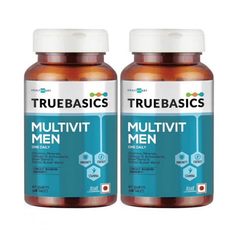 TrueBasics Multivit Men One Daily, Multivitamins, Multiminerals, Omega 3, for Energy, Immunity & Stamina, 30 Tablets (Pack of 2)