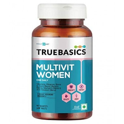 TrueBasics Multivit Women One Daily, Multivitamins, Multiminerals, Anti-Oxidants, with Bone, Joint & Beauty Blend, Clinically Researched Ingredients, 60 Tablets (30 Capsules- Pack of 2)