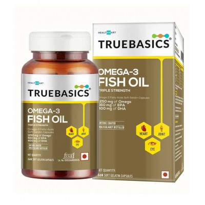 TrueBasics Omega 3 Fish Oil, Triple Strength with Ashwagandha for Immunity Booster 60 Capsule(s)/Pack