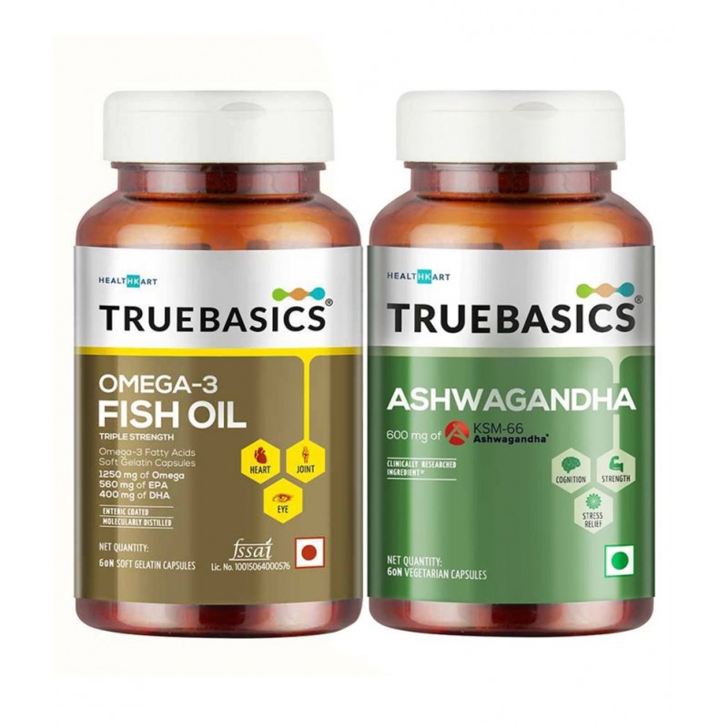 TrueBasics Omega 3 Fish Oil, Triple Strength with Ashwagandha for Immunity Booster 60 Capsule(s)/Pack