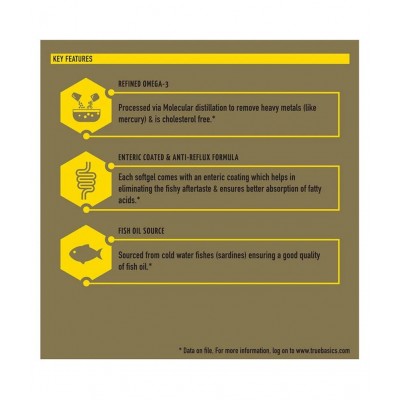 TrueBasics Omega 3 Fish Oil, Triple Strength with Ashwagandha for Immunity Booster 60 Capsule(s)/Pack