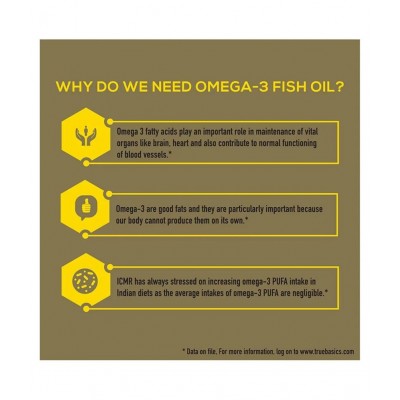 TrueBasics Omega 3 Fish Oil, Triple Strength with Ashwagandha for Immunity Booster 60 Capsule(s)/Pack