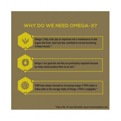 TrueBasics Vegan Omega-3,6 & 9, 870mg for Heart, Hair, Skin, Joint, Brain & Eye Health, - 90 Softgels