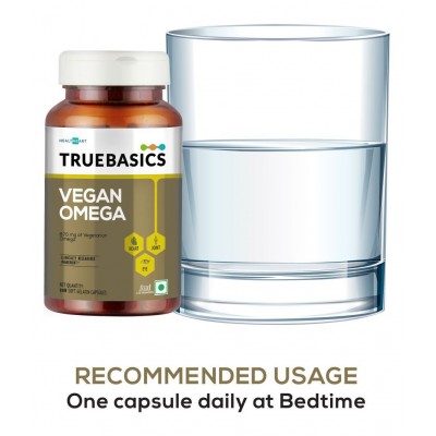 TrueBasics Vegan Omega-3,6 & 9, 870mg for Heart, Hair, Skin, Joint, Brain & Eye Health, - 90 Softgels