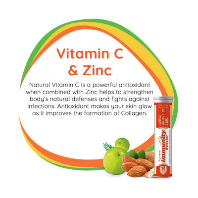 Trycone Immunity Booster â Natural Vitamin C from Amla Extract 1000 mg with Zinc 12 mg â Antioxidant & Skin care- 60 Effervescent Tablets â Orange Flavour