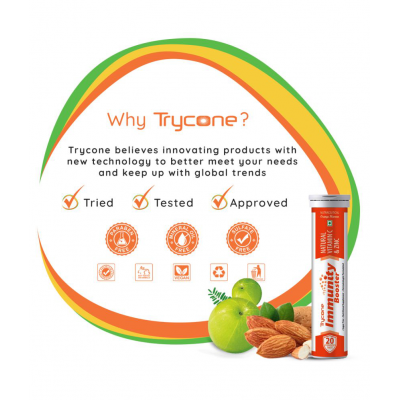 Trycone Immunity Booster â Natural Vitamin C from Amla Extract 1000 mg with Zinc 12 mg â Antioxidant & Skin care- 60 Effervescent Tablets â Orange Flavour