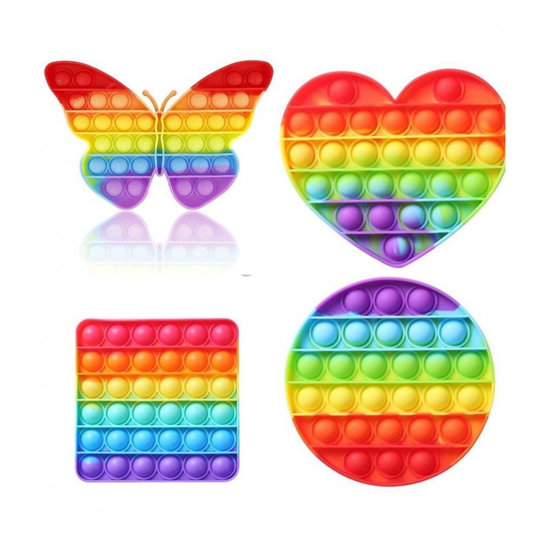 Tzoo®  Pop It Combo 4pcs Set Fidget Toys, Push Pop Bubble Fidget Sensory Toy, Autism Special Needs Silicone Stress Relief Toy for kids & adults ( Square+Circle+Heart+Butterfly)-Multicolor