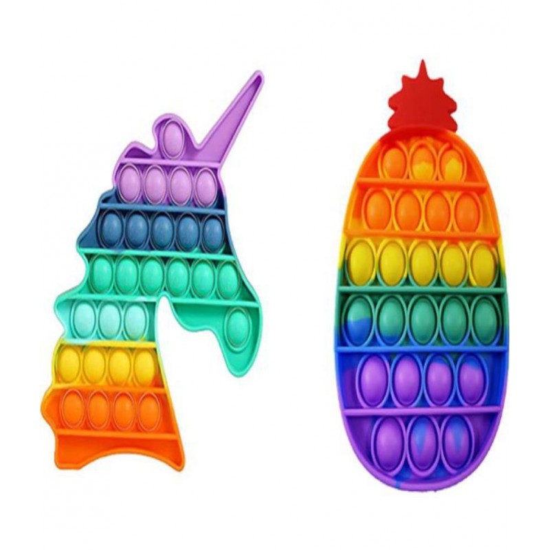 Tzoo®  Push Pop On It Bubble Fidget Sensory Toy, Silicone Stress Reliever Toy, Anti-Anxiety Squeeze Sensory Toy for Kids and Adults - Pack of 2(Unicorn + Ananas)