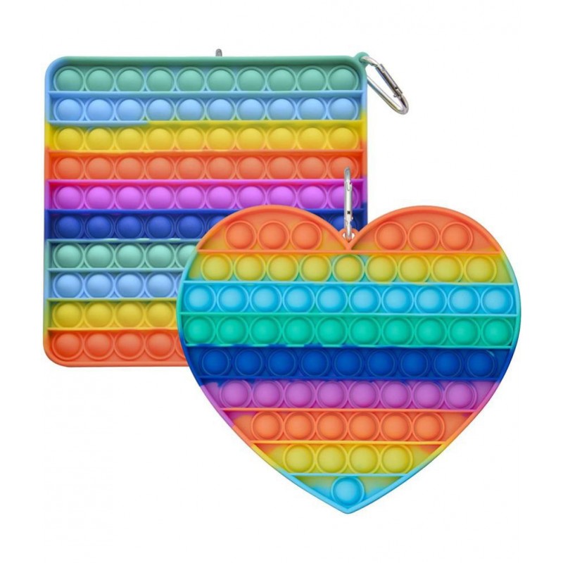 Tzoo® 2 Pack Giant Jumbo Large Big Size Pop Fidget Toys Its Rainbow Poppers Push Pop Bubble Fidget Popping Sensory Fidget Stress Reliever Silicone Fidget for Adult Boys Girls(Square, Heart)