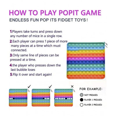 Tzoo® 2 Pack Giant Jumbo Large Big Size Pop Fidget Toys Its Rainbow Poppers Push Pop Bubble Fidget Popping Sensory Fidget Stress Reliever Silicone Fidget for Adult Boys Girls(Square, Heart)