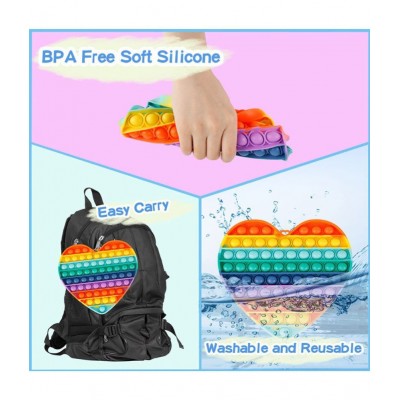 Tzoo® 2 Pack Giant Jumbo Large Big Size Pop Fidget Toys Its Rainbow Poppers Push Pop Bubble Fidget Popping Sensory Fidget Stress Reliever Silicone Fidget for Adult Boys Girls(Square, Heart)