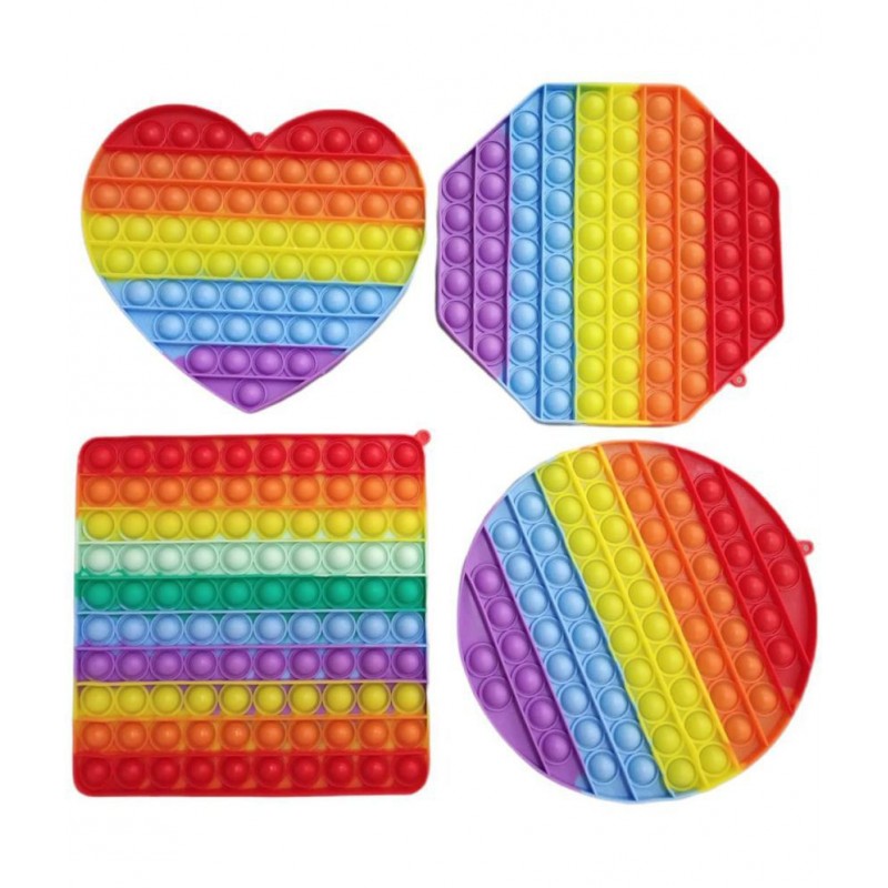 Tzoo® 4 Packs Giant Pop it Fidget Toy for Kids Teens Adult, Pop it Fidget Sensory Anxiety , Stress Relief Game (Octagon, Square, Circle & Heart Rainbow Pop It)