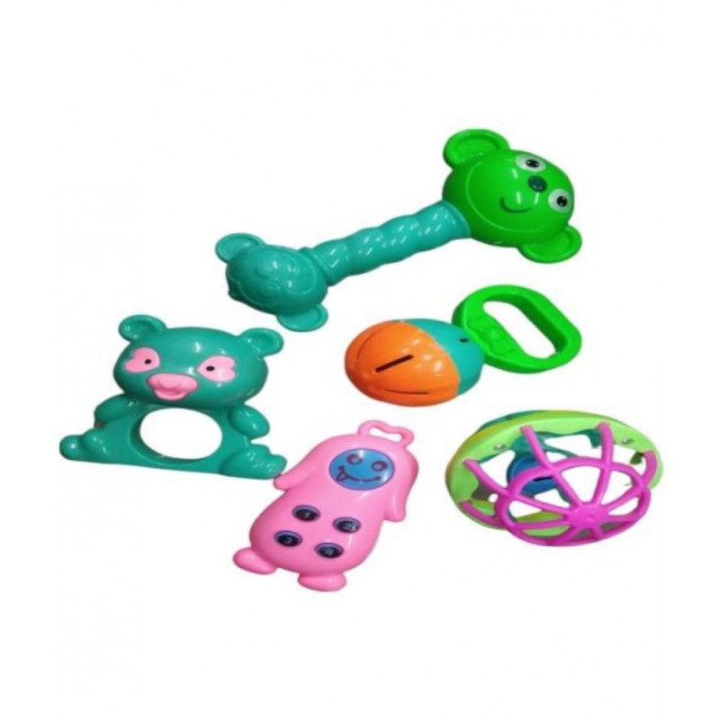 Tzoo® Colorful Plastic Non Toxic Pack of 5 Attractive Rattle for New Borns (Multi Color)