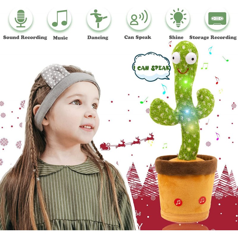TzooÂ® Dancing Cactus Talking Kids Toy, Cactus Plush Toy, Wriggle & Singing Recording Repeat What You Say Funny Education Toys for Babies Children Playing, Home Decorate (Cactus Toy)