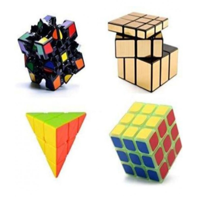 Tzoo Gear ,Pyramid ,3x3x3 stickerless and Gold Mirror Different Shaped Puzzle Cube  (4 Pieces)