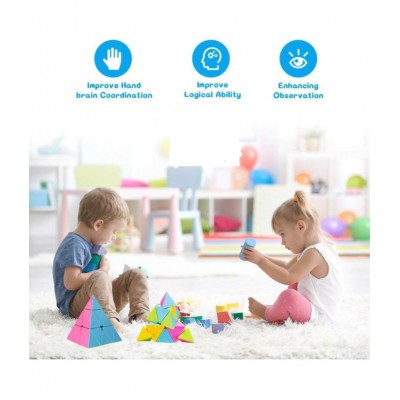 Tzoo® High Speed Super Smooth Cube Combo of Gold & Ultimate Puzzle Multicolor Brainstorming Toy Game Super Saver -Pack of 2 (Gold Mirror/Pyramid Cube)