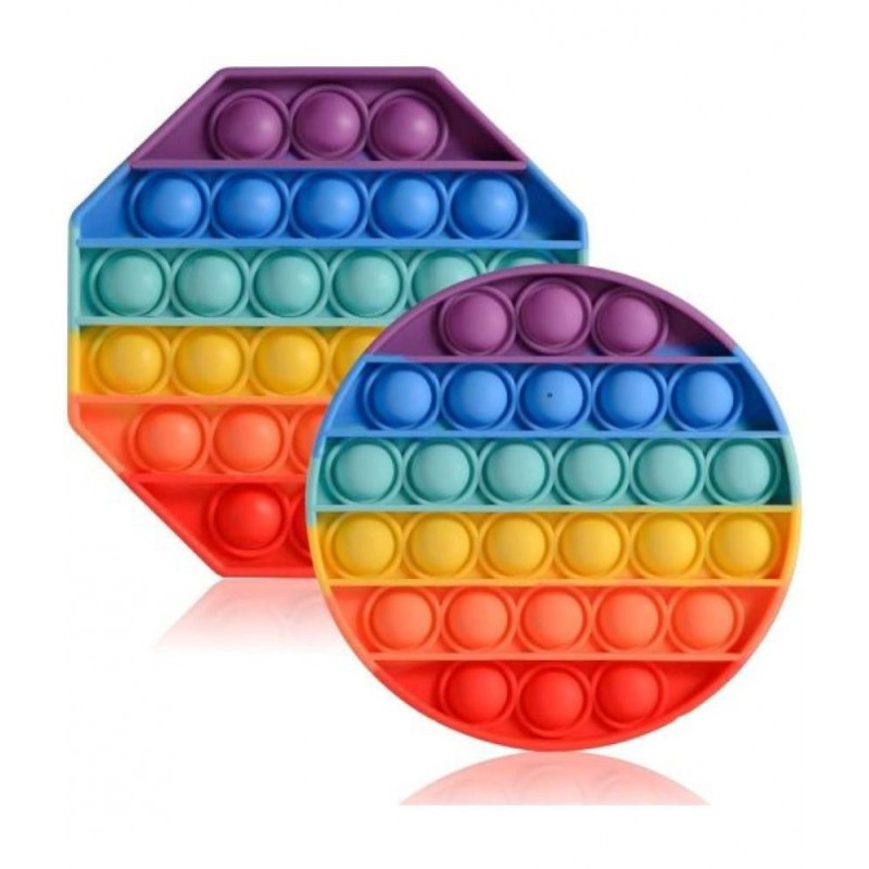 Tzoo® Octagon and Round Rainbow Combo | Pack of 2(Multicolor) | Pop Its Toy Set | Pop it Stress Relief Rainbow | Push Pop Bubble Fidget Gift for Kids