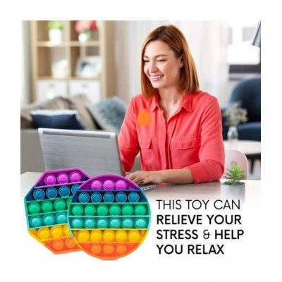 Tzoo® Octagon and Round Rainbow Combo | Pack of 2(Multicolor) | Pop Its Toy Set | Pop it Stress Relief Rainbow | Push Pop Bubble Fidget Gift for Kids