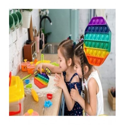Tzoo® Octagon and Round Rainbow Combo | Pack of 2(Multicolor) | Pop Its Toy Set | Pop it Stress Relief Rainbow | Push Pop Bubble Fidget Gift for Kids