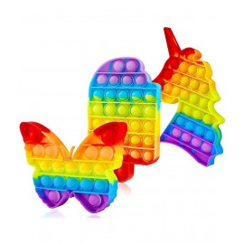 Tzoo® Pack of 3- Butterfly, Unicorn, ICE Cream- Fidget Popping Sounds Toy, BPA Free Silicone, Push Bubbles Toy for Autism Stress Reliever, Sensory Toy- Multicolor