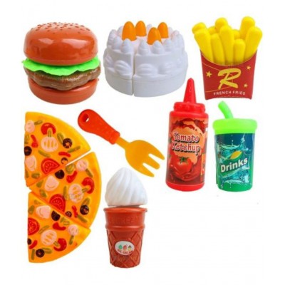 Tzoo® Pizza Party Fast Food Pretend Cooking & Cutting Play Set Toy for Kids - (Multi-Color)