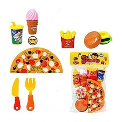 Tzoo® Pizza Party Fast Food Pretend Cooking & Cutting Play Set Toy for Kids - (Multi-Color)