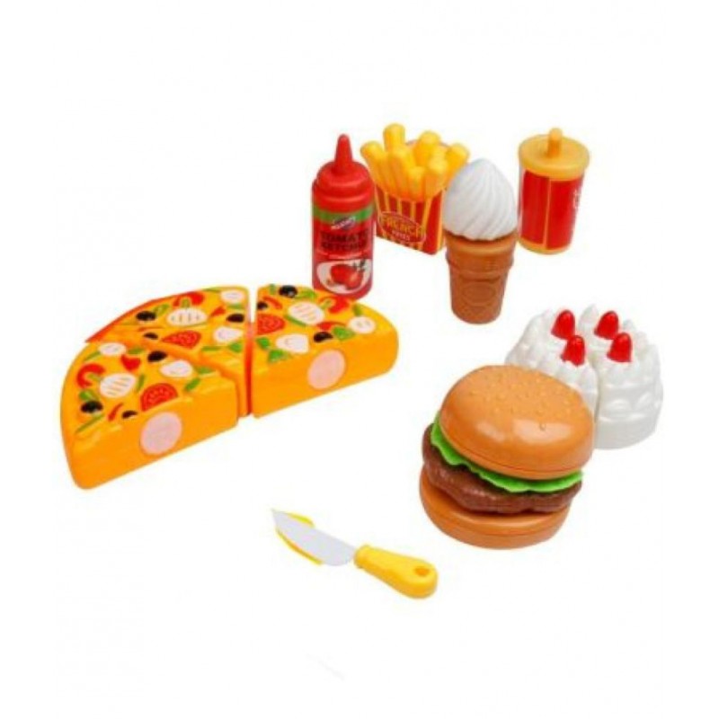 Tzoo® Pizza Party Fast Food Pretend Cooking & Cutting Play Set Toy for Kids - (Multi-Color)