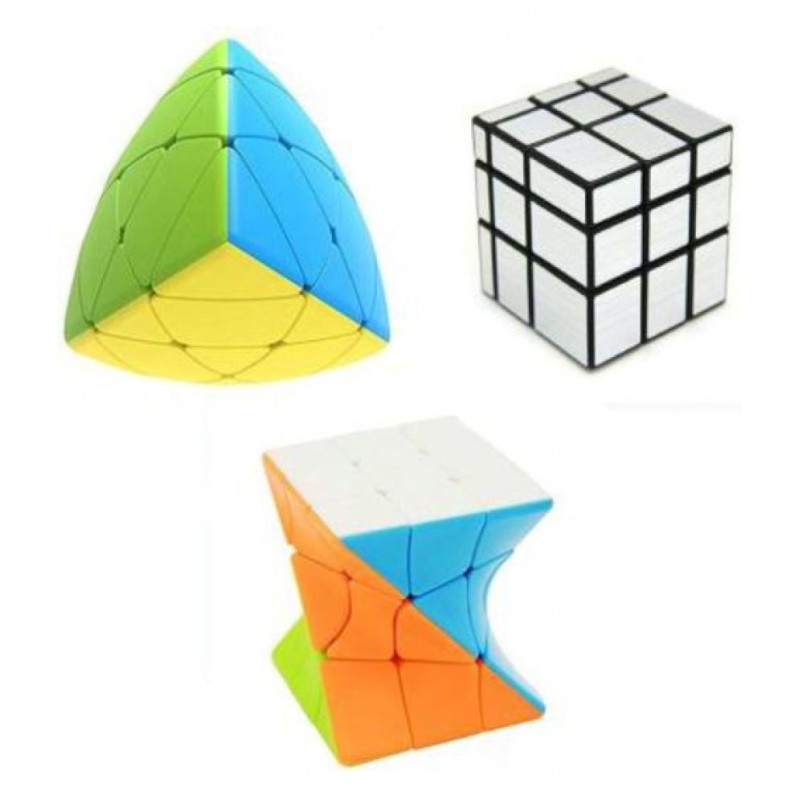 Tzoo Round  Pyramid Triangle, 3x3 Silver Mirror and Twister Cube  (3 Pieces)