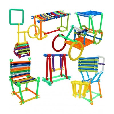 Tzoo® Smart Stick Building Block Construction Toy Set for Kids Age 2+ | 100+ Different Shapes, Perfect Construction Toy to Improve Kids Logic, Creativity and Imagination-Multi Color (Pack 1)