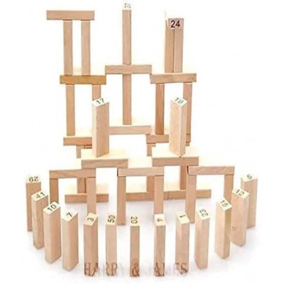 Tzoo® Wooden Wiss Toy Blocks Toy for Kids with 4 Wooden Dice Toy Tumbling Tower 48 Pieces (Beige)