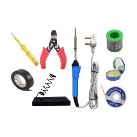 UKOIT ( 8 in 1 ) 25Watt Soldering Iron Kit =  Iron, Soldering Wire, Flux, Desoldering Wick, Stand, Cutter, Tester, Tape