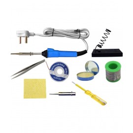 UKOIT (10 in 1) 25Watt Soldering Iron Kit =  Iron, Soldering Wire, Flux, Desoldering Wick, Stand, Tester, Tweezer, Tape, Pointed Bit, Sponge