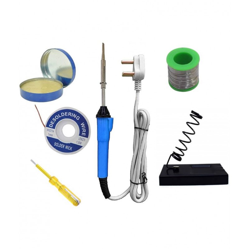 UKOIT (6 in 1) 25Watt Soldering Iron Kit =  Iron, Soldering Wire, Flux, Desoldering Wick, Stand, Tester