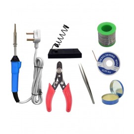 UKOIT (7 in 1) 25Watt Soldering Iron Kit =  Iron, Soldering Wire, Flux, Desoldering Wick, Stand, Cutter, Tweezer